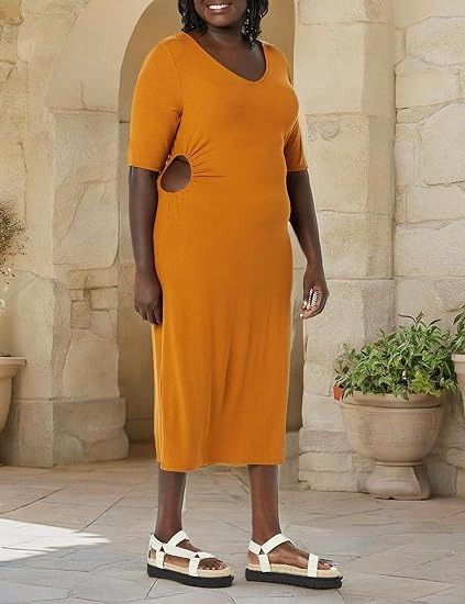 Orange Midi Dress With Side Cutout